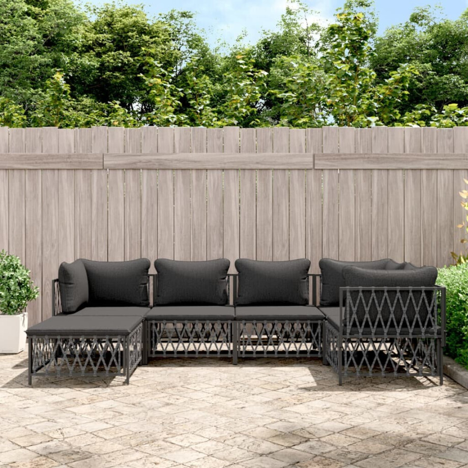vidaXL 6-delige Loungeset met kussens staal antracietkleurig afbeelding 1