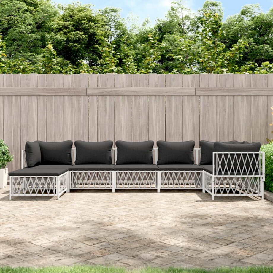 vidaXL 7-delige Loungeset met kussens staal wit afbeelding 1