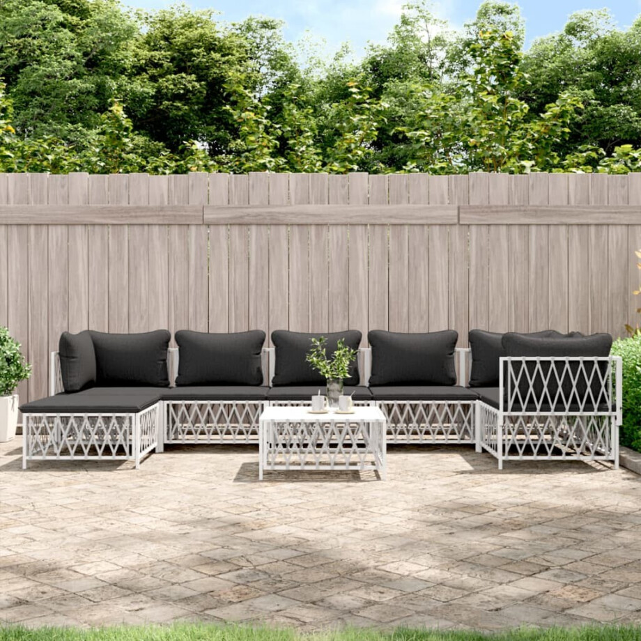 vidaXL 8-delige Loungeset met kussens staal wit afbeelding 1