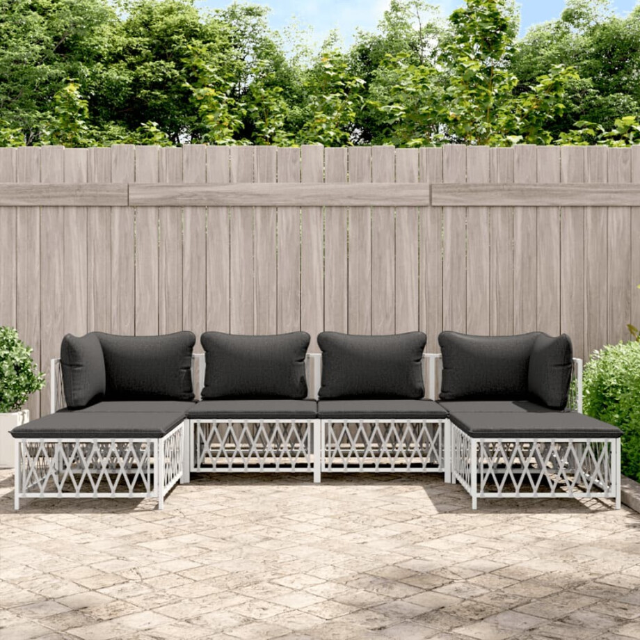 vidaXL 6-delige Loungeset met kussens staal wit vidaXL 6-delige Loungeset met kussens staal wit afbeelding 1