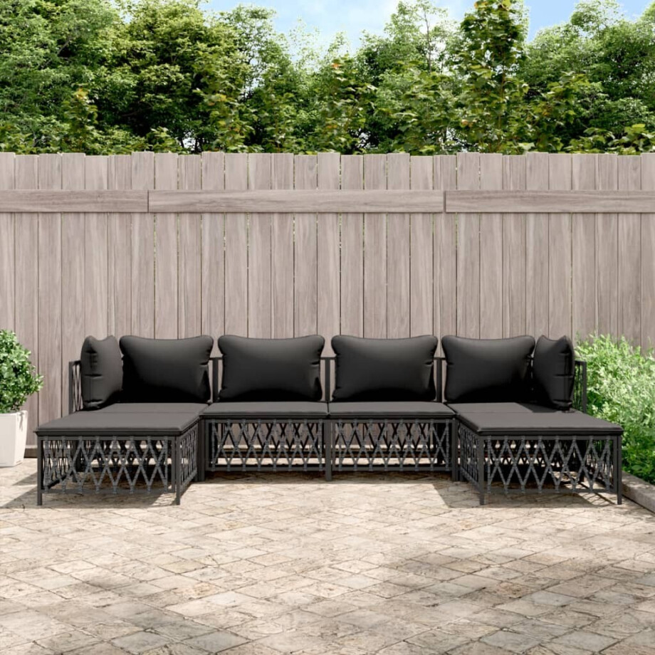 vidaXL 6-delige Loungeset met kussens staal antracietkleurig afbeelding 1