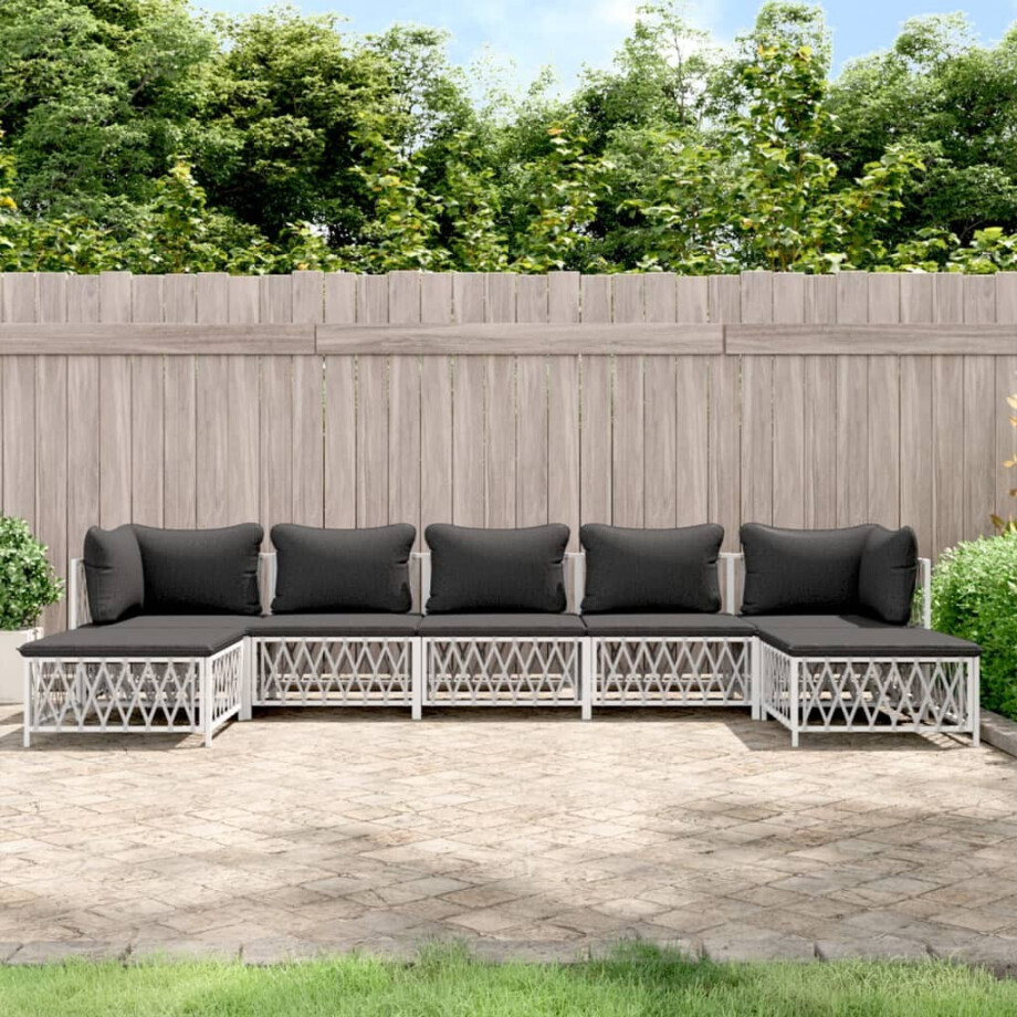 vidaXL 7-delige Loungeset met kussens staal wit afbeelding 1