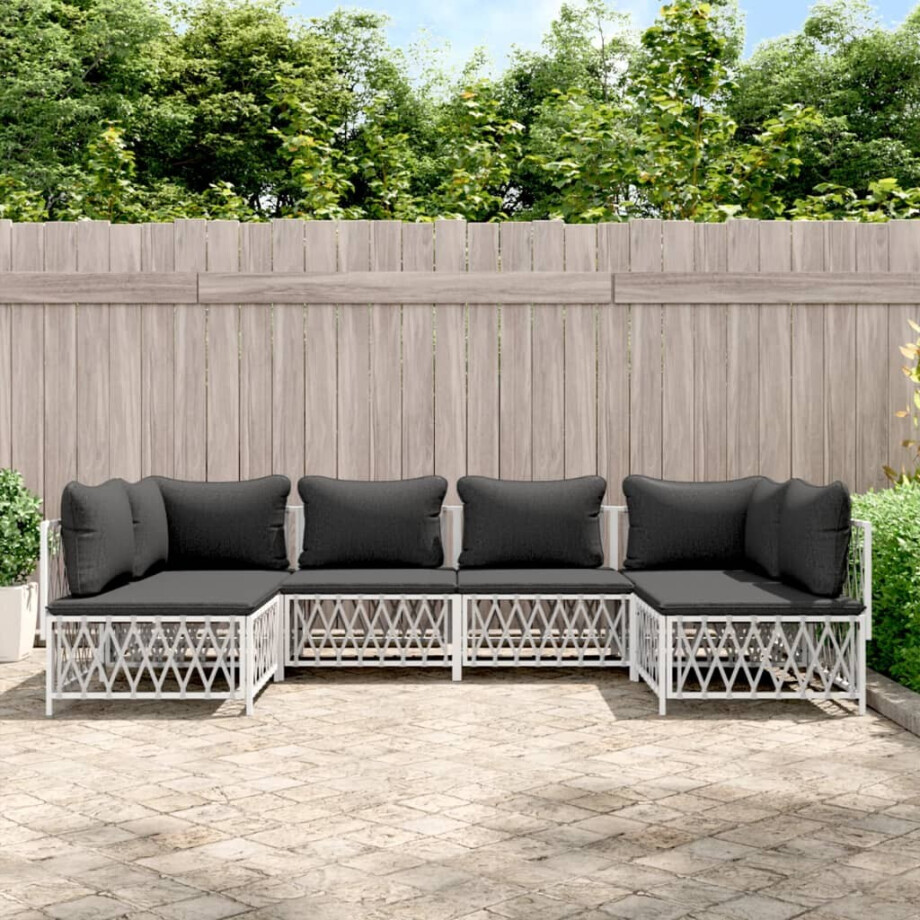vidaXL 6-delige Loungeset met kussens staal wit afbeelding 1