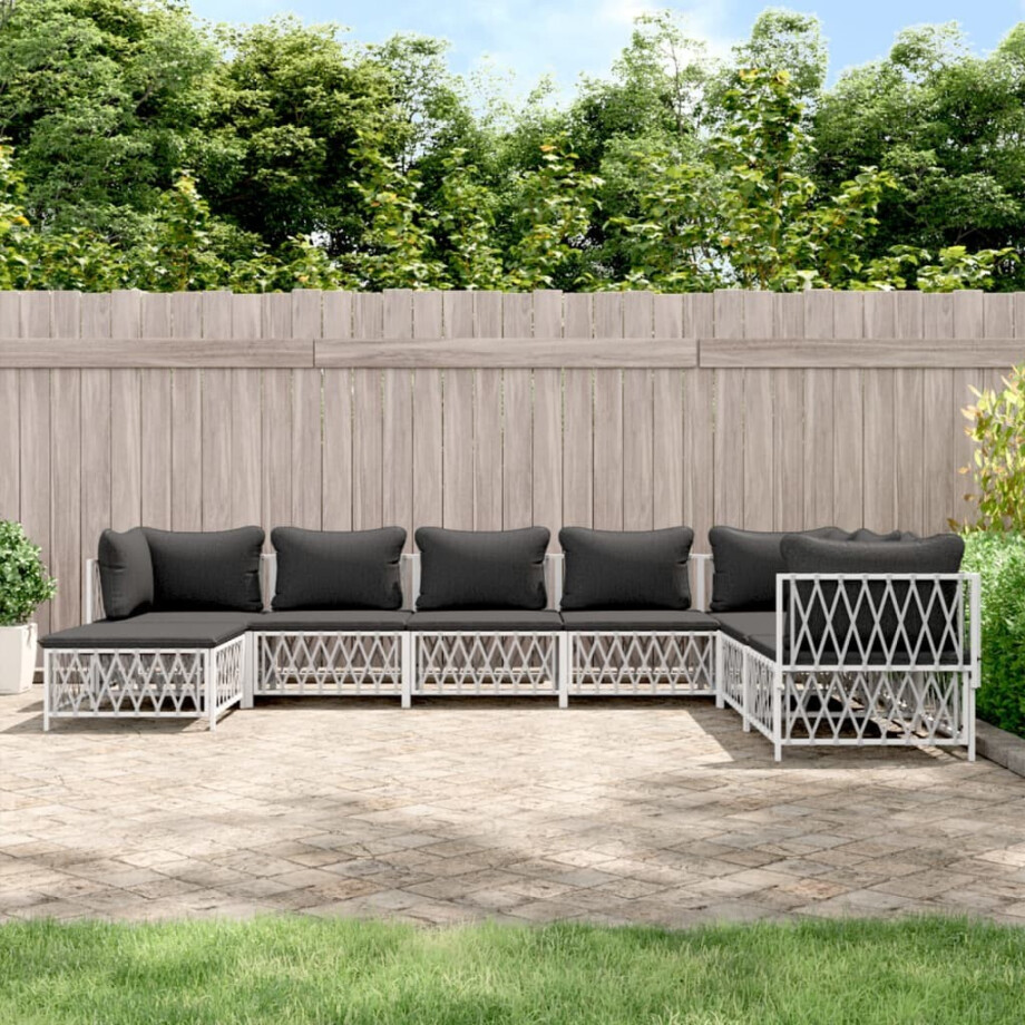 vidaXL 8-delige Loungeset met kussens staal wit vidaXL 8-delige Loungeset met kussens staal wit afbeelding 1