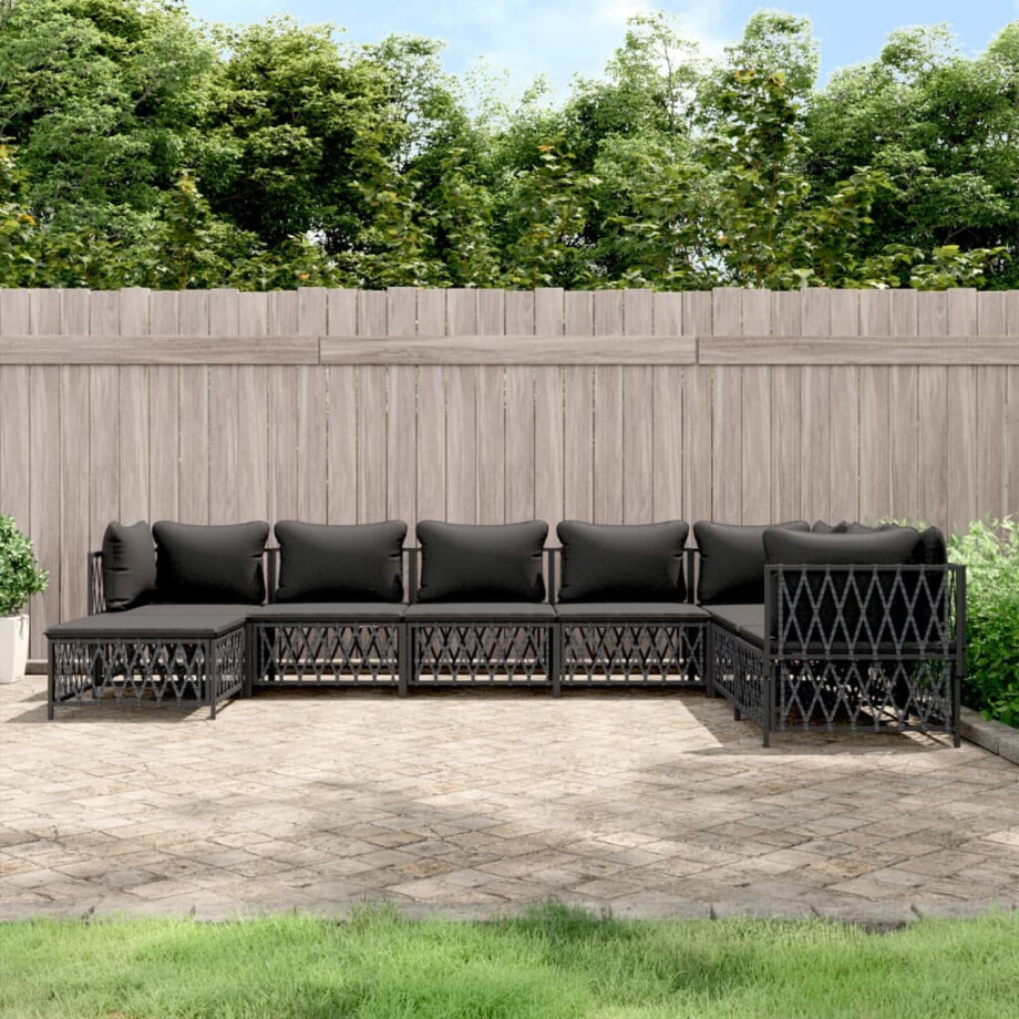 vidaXL 8-delige Loungeset met kussens staal antracietkleurig afbeelding 1