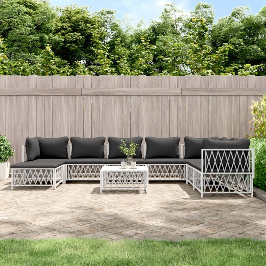vidaXL 9-delige Loungeset met kussens staal wit vidaXL 9-delige Loungeset met kussens staal wit afbeelding 1