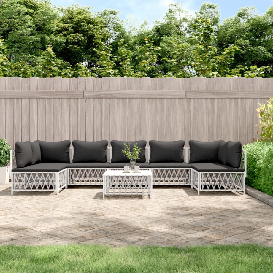 vidaXL 8-delige Loungeset met kussens staal wit afbeelding 1