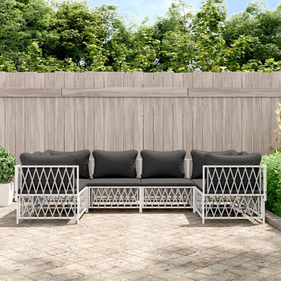 vidaXL 6-delige Loungeset met kussens staal wit vidaXL 6-delige Loungeset met kussens staal wit afbeelding 1