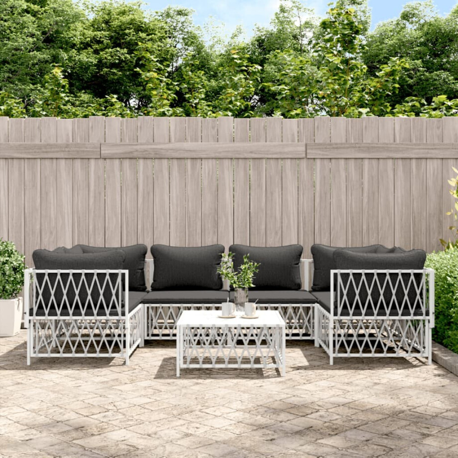 vidaXL 7-delige Loungeset met kussens staal wit vidaXL 7-delige Loungeset met kussens staal wit afbeelding 1