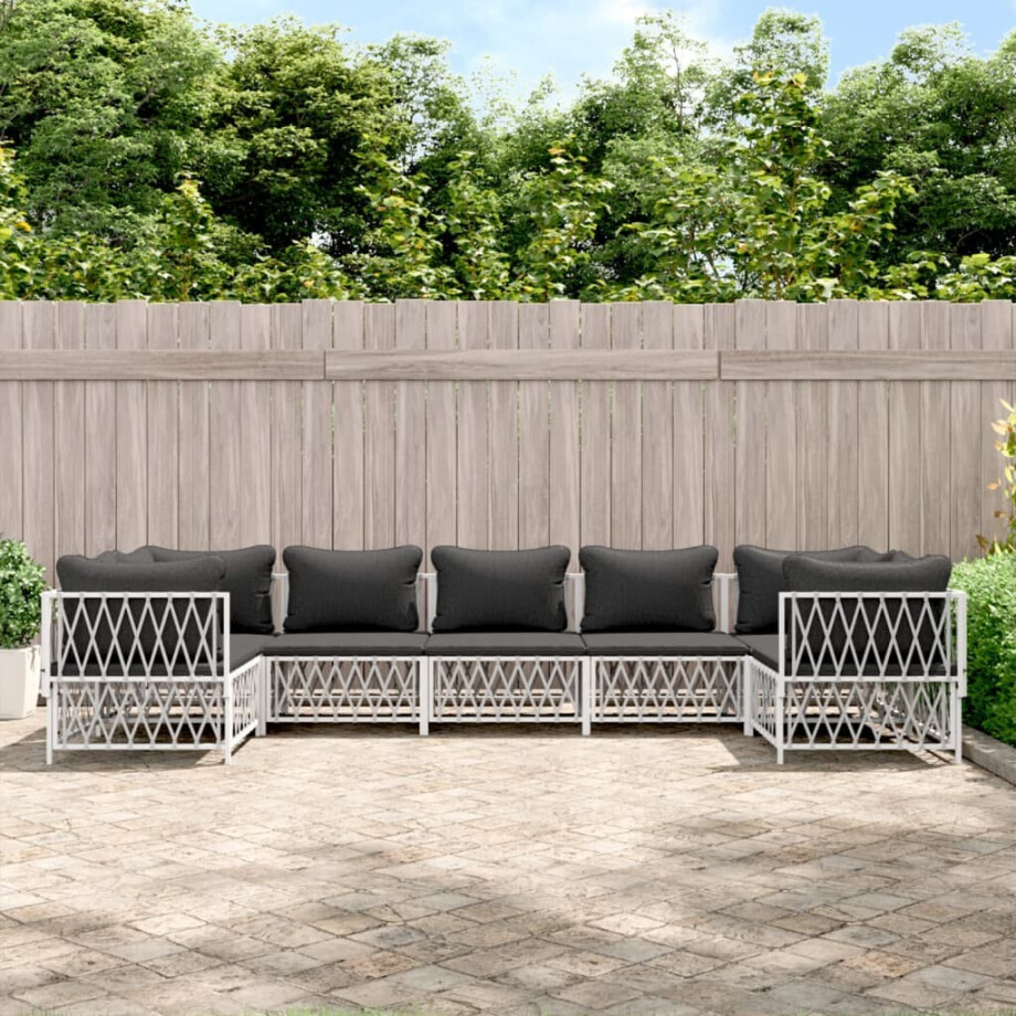 vidaXL 7-delige Loungeset met kussens staal wit afbeelding 1