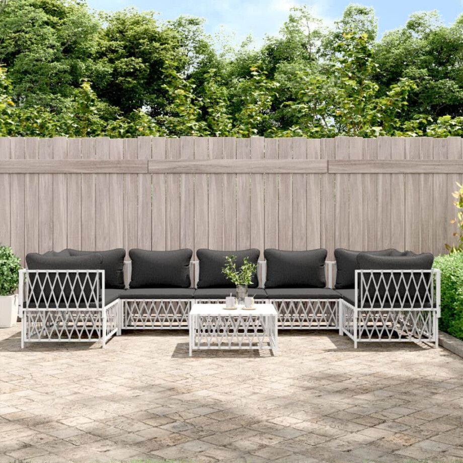 vidaXL 8-delige Loungeset met kussens staal wit afbeelding 1