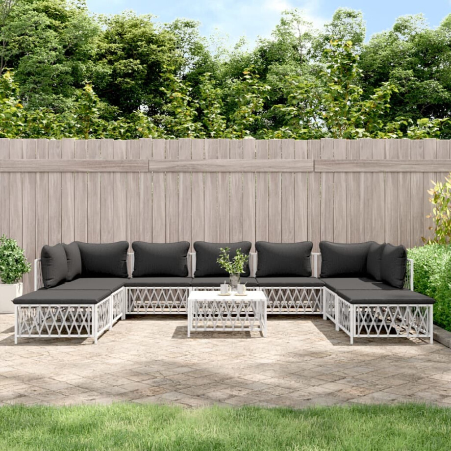 vidaXL 10-delige Loungeset met kussens staal wit afbeelding 1