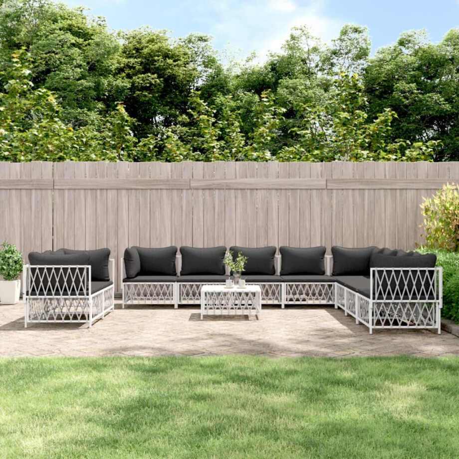 vidaXL 11-delige Loungeset met kussens staal wit afbeelding 1