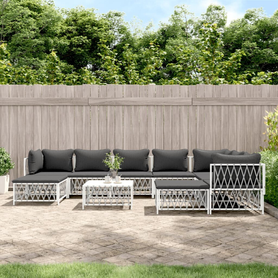 vidaXL 10-delige Loungeset met kussens staal wit vidaXL 10-delige Loungeset met kussens staal wit afbeelding 1