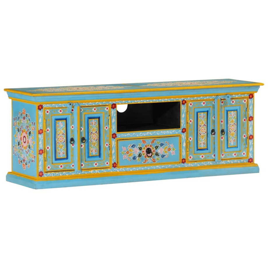 vidaXL Tv-meubel 110x30x40 cm massief mangohout blauw vidaXL Tv-meubel 110x30x40 cm massief mangohout blauw afbeelding 1