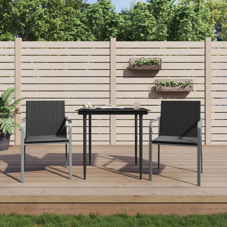 vidaXL 3-delige Tuinset met kussens poly rattan en staal afbeelding 1
