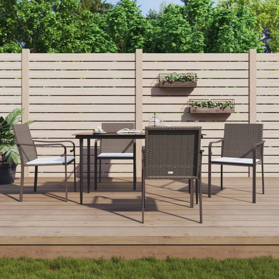vidaXL 5-delige Tuinset met kussens poly rattan en staal afbeelding 1
