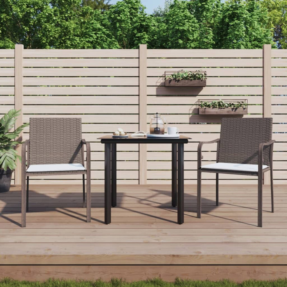 vidaXL 3-delige Tuinset met kussens poly rattan en staal afbeelding 1