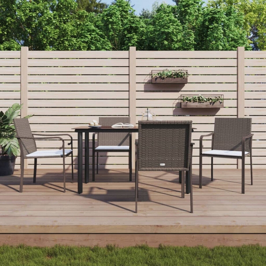 vidaXL 5-delige Tuinset met kussens poly rattan en staal afbeelding 1