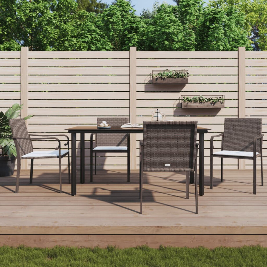 vidaXL 5-delige Tuinset met kussens poly rattan en staal afbeelding 1