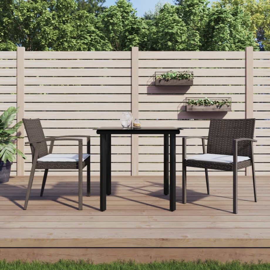 vidaXL 3-delige Tuinset met kussens poly rattan en staal afbeelding 1