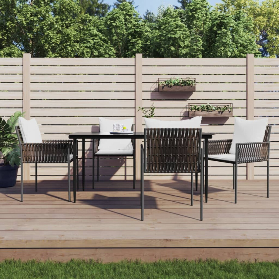 vidaXL 5-delige Tuinset met kussens poly rattan en staal afbeelding 1