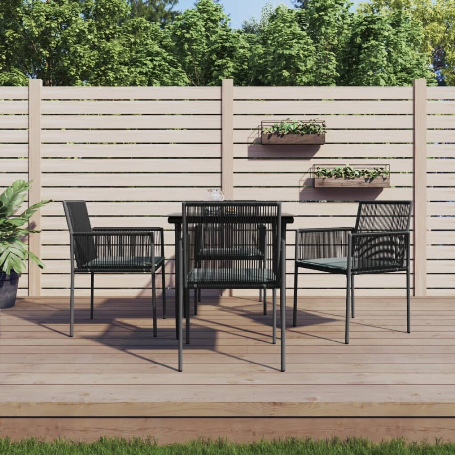 vidaXL 5-delige Tuinset met kussens poly rattan en staal zwart afbeelding 1