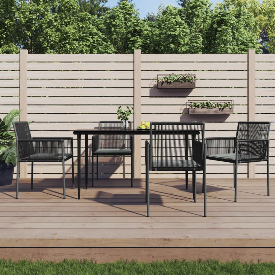 vidaXL 5-delige Tuinset met kussens poly rattan en staal zwart afbeelding 1