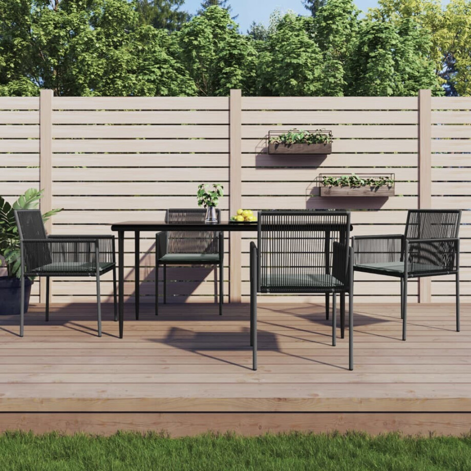 vidaXL 5-delige Tuinset met kussens poly rattan en staal zwart afbeelding 1