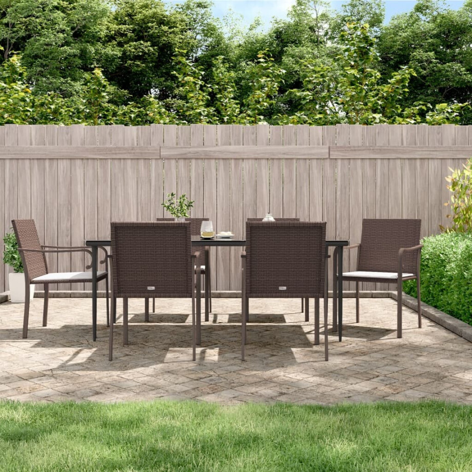 vidaXL Tuinstoelen 6 st met kussens 56x59x84 cm poly rattan bruin afbeelding 1