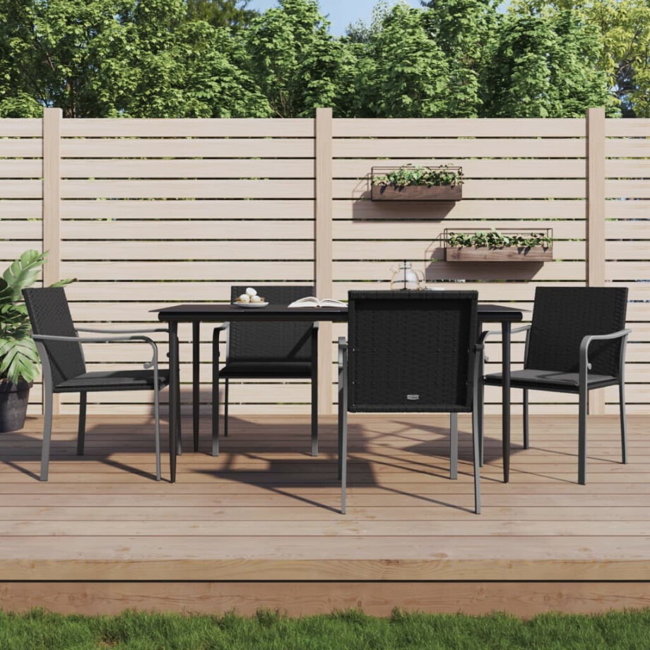 vidaXL Tuinstoelen 4 st met kussens 56x59x84 cm poly rattan zwart vidaXL Tuinstoelen 4 st met kussens 56x59x84 cm poly rattan zwart afbeelding 1