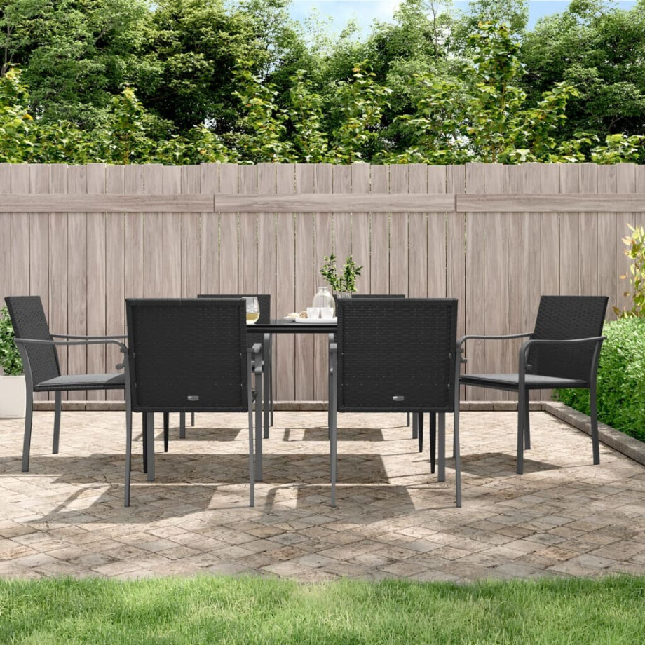 vidaXL Tuinstoelen 6 st met kussens 56x59x84 cm poly rattan zwart afbeelding 1