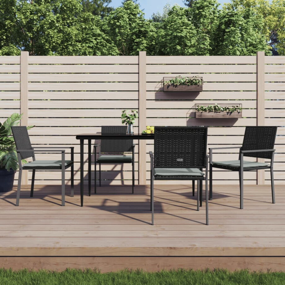 vidaXL Tuinstoelen 4 st met kussens 54x62,5x89 cm poly rattan zwart vidaXL Tuinstoelen 4 st met kussens 54x62,5x89 cm poly rattan zwart afbeelding 1