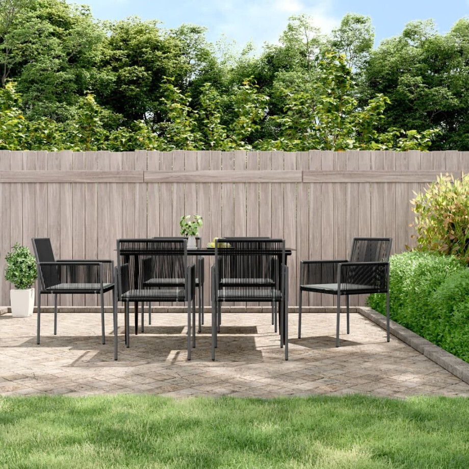 vidaXL Tuinstoelen 6 st met kussens 54x60,5x83,5 cm poly rattan zwart afbeelding 1