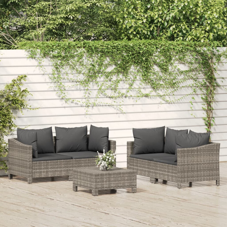 vidaXL 5-delige Loungeset met kussens poly rattan grijs vidaXL 5-delige Loungeset met kussens poly rattan grijs afbeelding 1