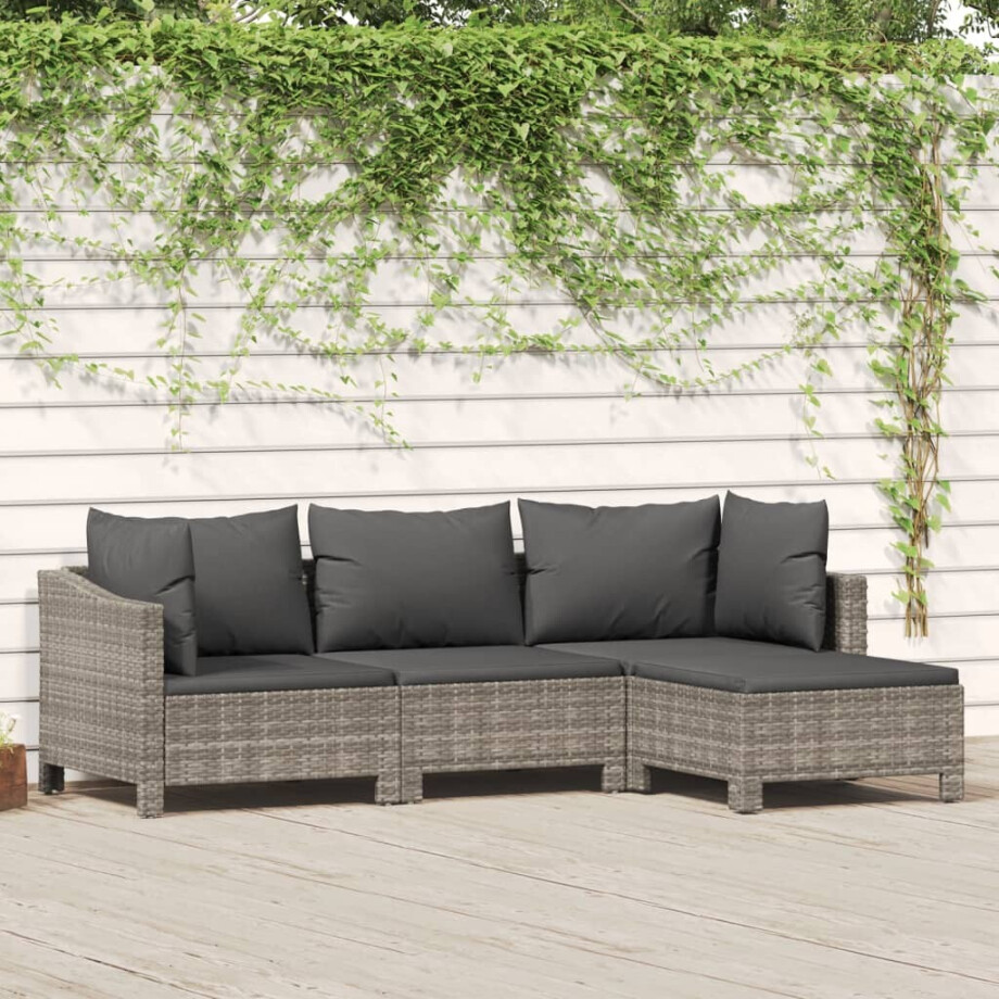 vidaXL 4-delige Loungeset met kussens poly rattan grijs vidaXL 4-delige Loungeset met kussens poly rattan grijs afbeelding 1