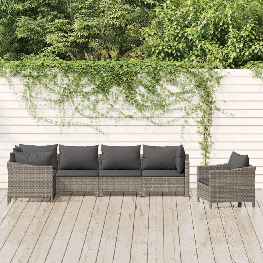 vidaXL 6-delige Loungeset met kussens poly rattan grijs afbeelding 1
