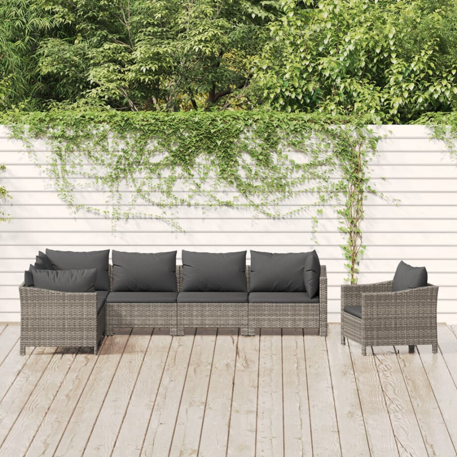 vidaXL 7-delige Loungeset met kussens poly rattan grijs afbeelding 1