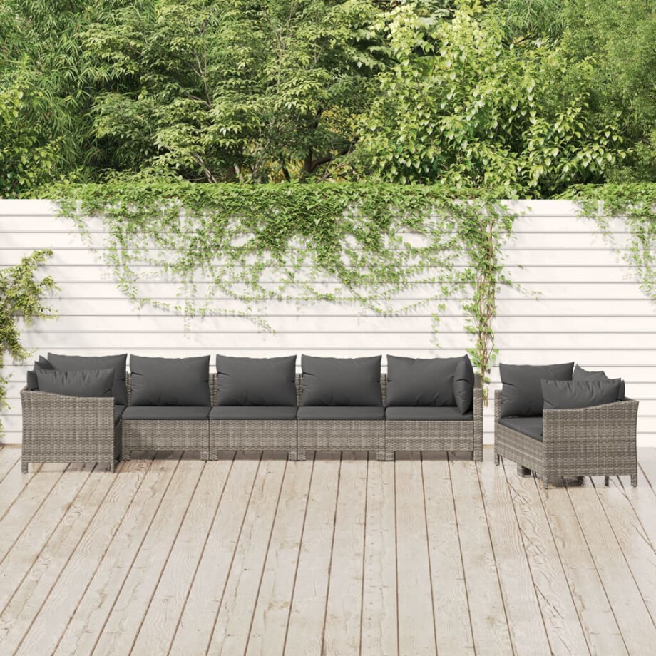 vidaXL 8-delige Loungeset met kussens poly rattan grijs afbeelding 1