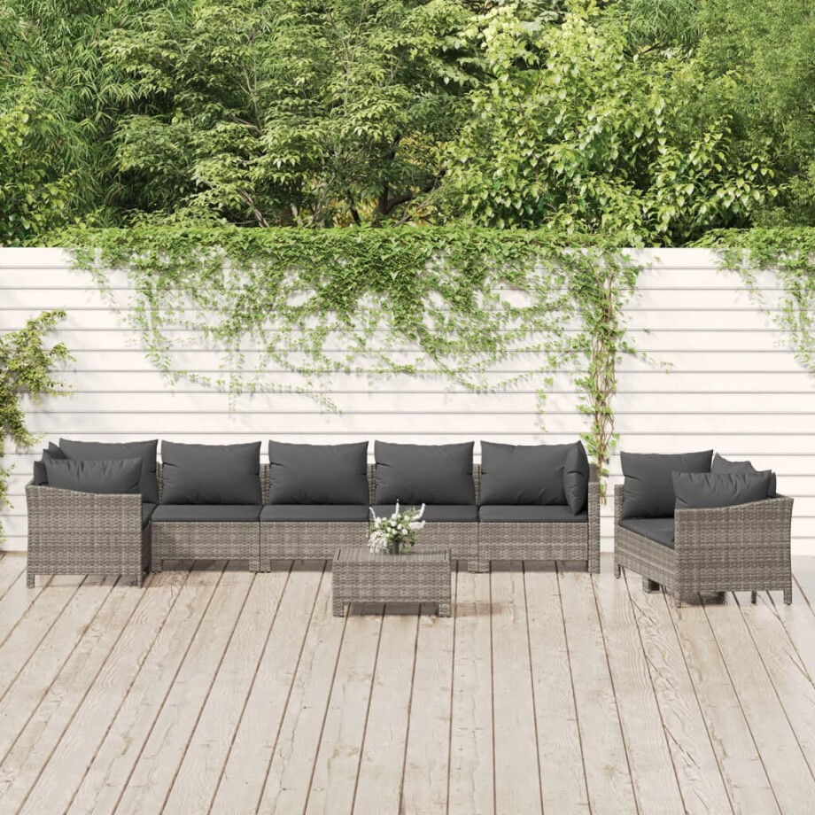 vidaXL 9-delige Loungeset met kussens poly rattan grijs vidaXL 9-delige Loungeset met kussens poly rattan grijs afbeelding 1
