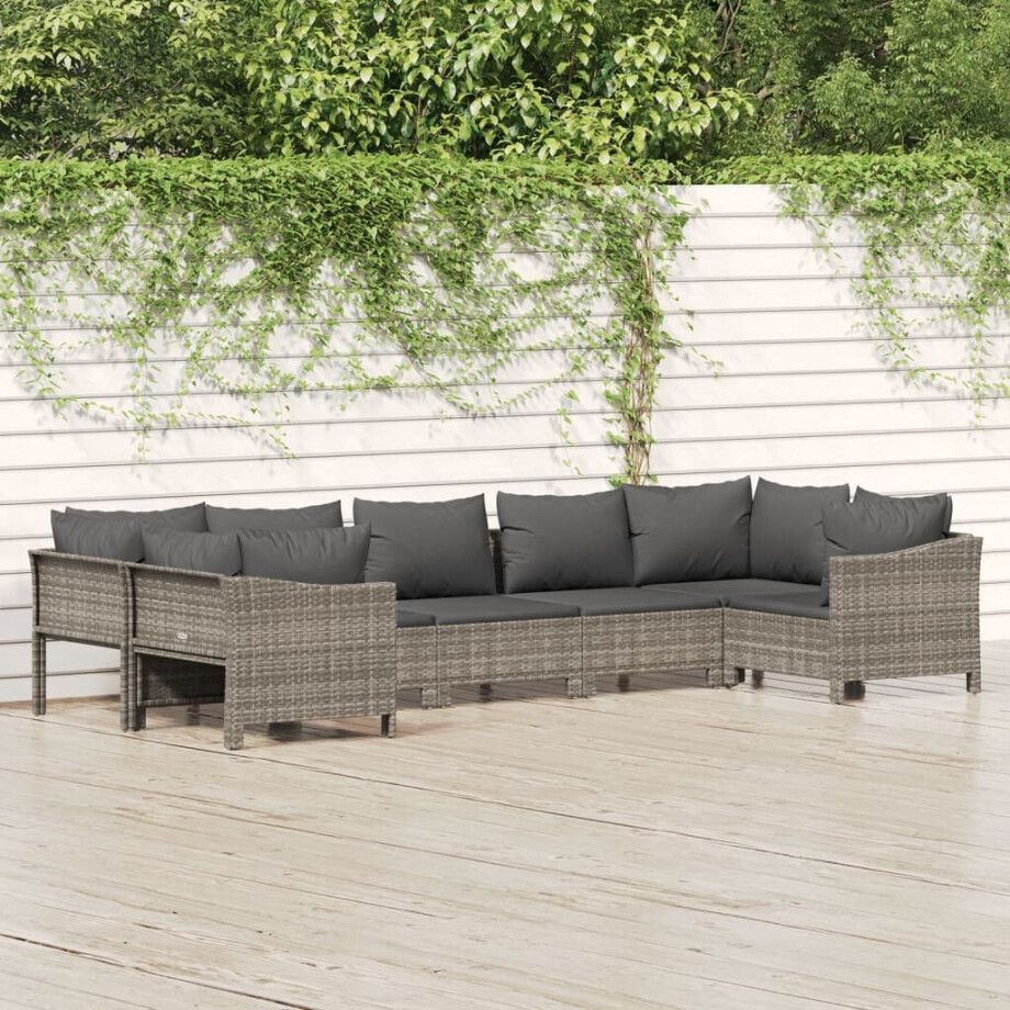 vidaXL 7-delige Loungeset met kussens poly rattan grijs afbeelding 1