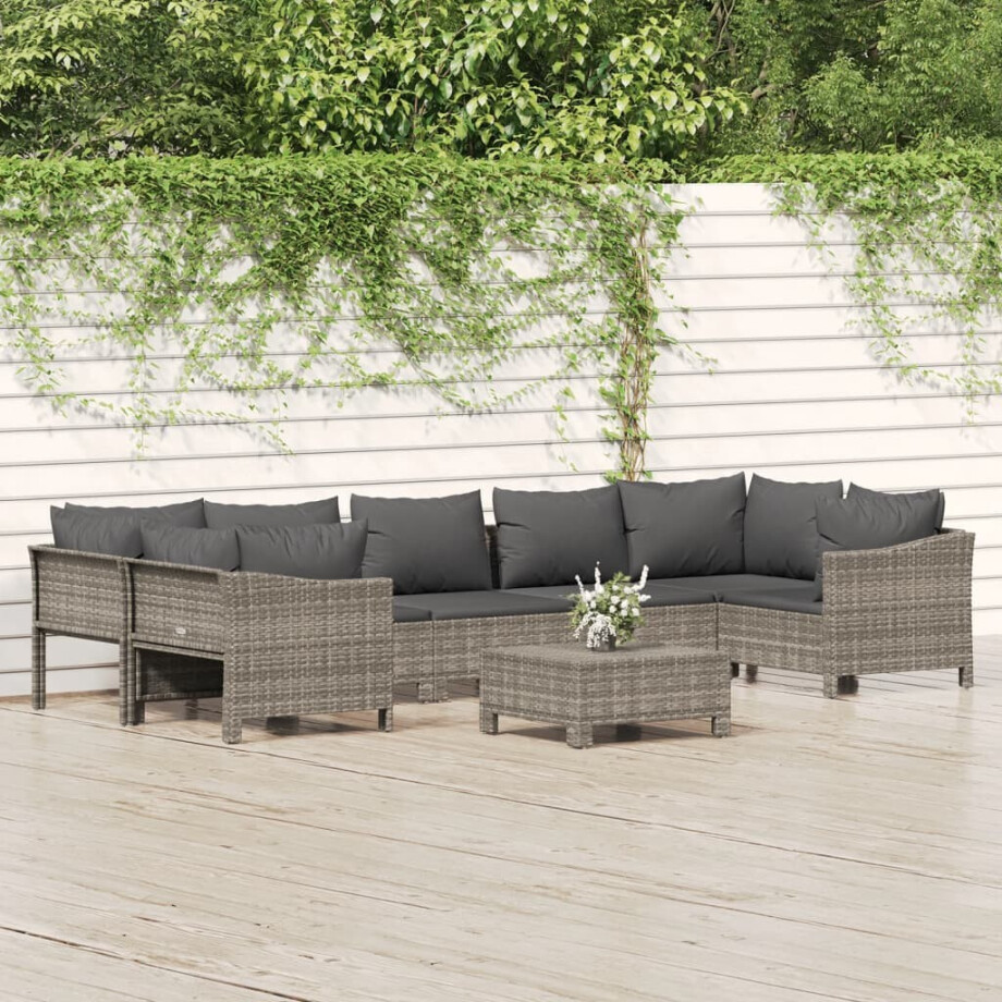 vidaXL 8-delige Loungeset met kussens poly rattan grijs vidaXL 8-delige Loungeset met kussens poly rattan grijs afbeelding 1