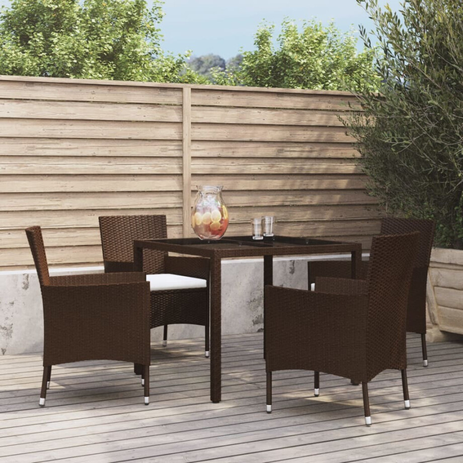 vidaXL 5-delige Tuinset met kussens poly rattan bruin afbeelding 1