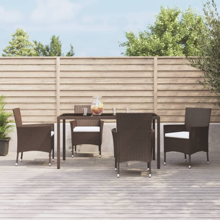 vidaXL 5-delige Tuinset met kussens poly rattan bruin afbeelding 1