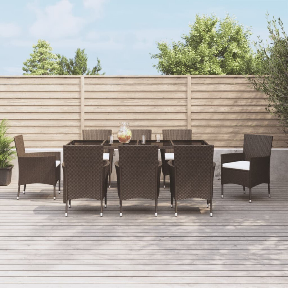 vidaXL 9-delige Tuinset met kussens poly rattan bruin afbeelding 1