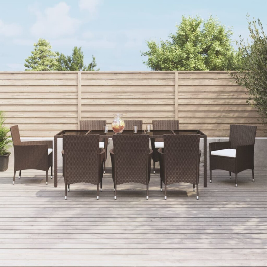 vidaXL 9-delige Tuinset met kussens poly rattan bruin afbeelding 1
