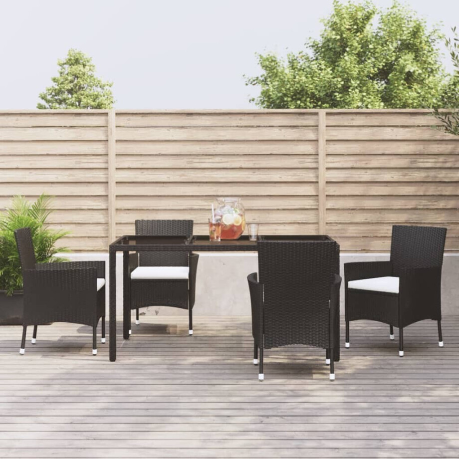 vidaXL 5-delige Tuinset met kussens poly rattan zwart afbeelding 1