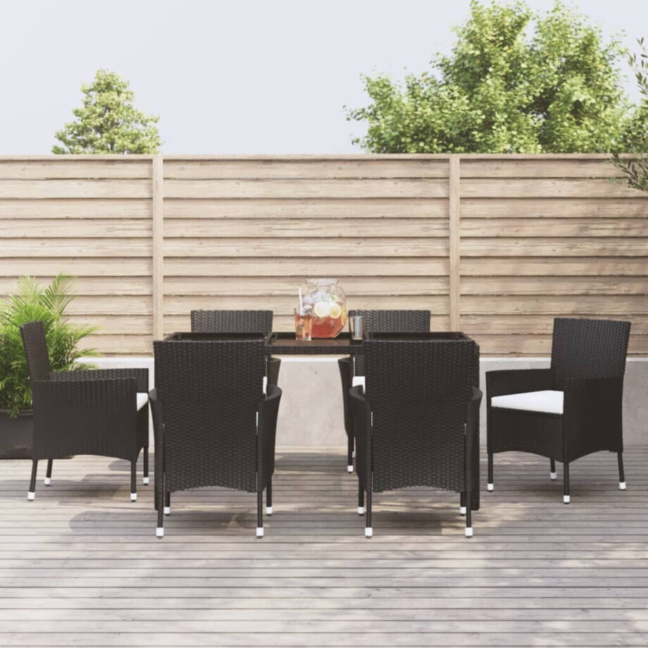 vidaXL 7-delige Tuinset met kussens poly rattan zwart afbeelding 1