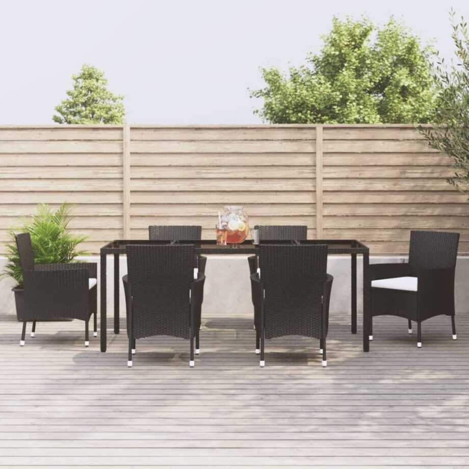 vidaXL 7-delige Tuinset met kussens poly rattan zwart afbeelding 1