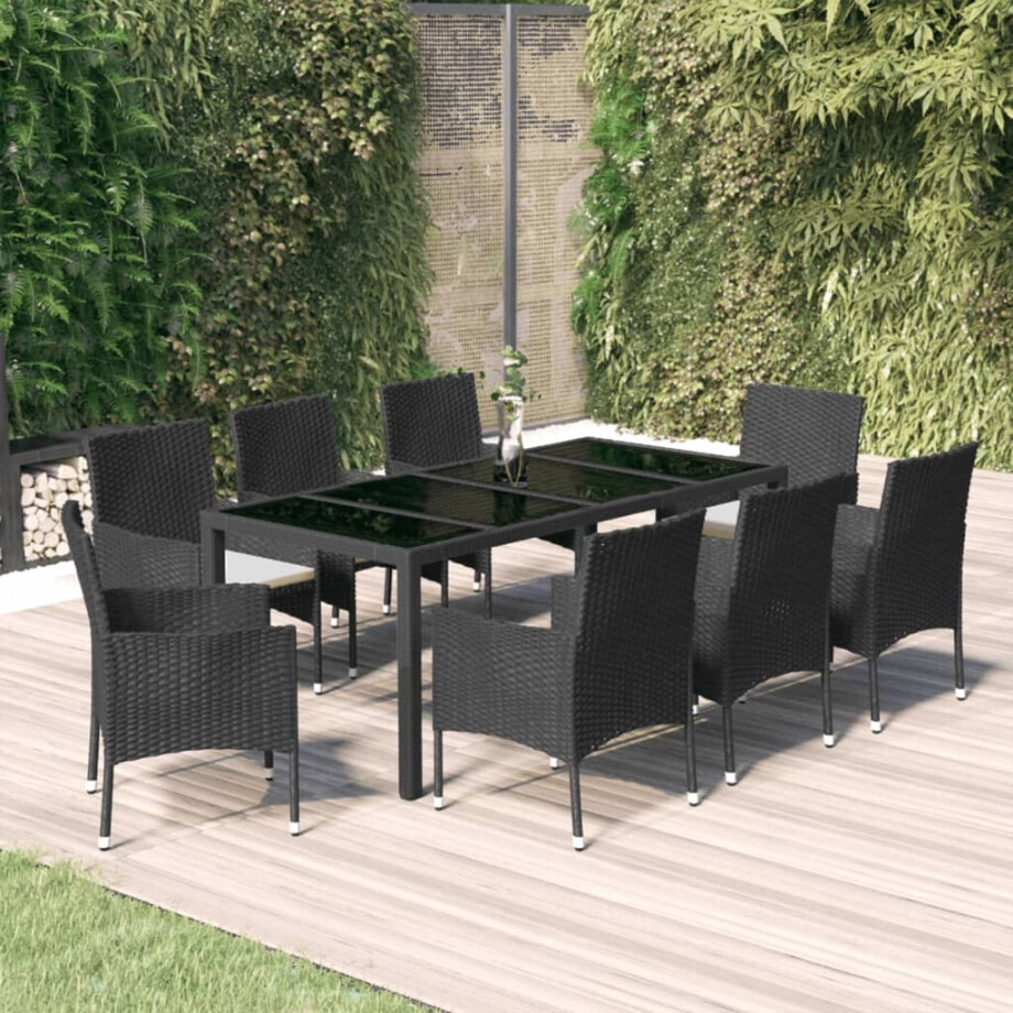 vidaXL 9-delige Tuinset poly rattan zwart afbeelding 1